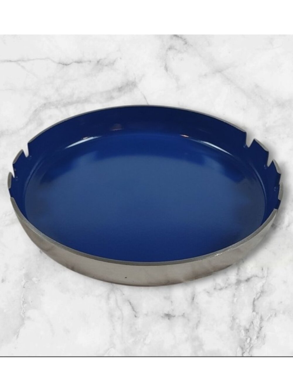 Mid-Century Modern Duk-It Cobalt Blue Enameled Aluminum 8" Round Ashtray